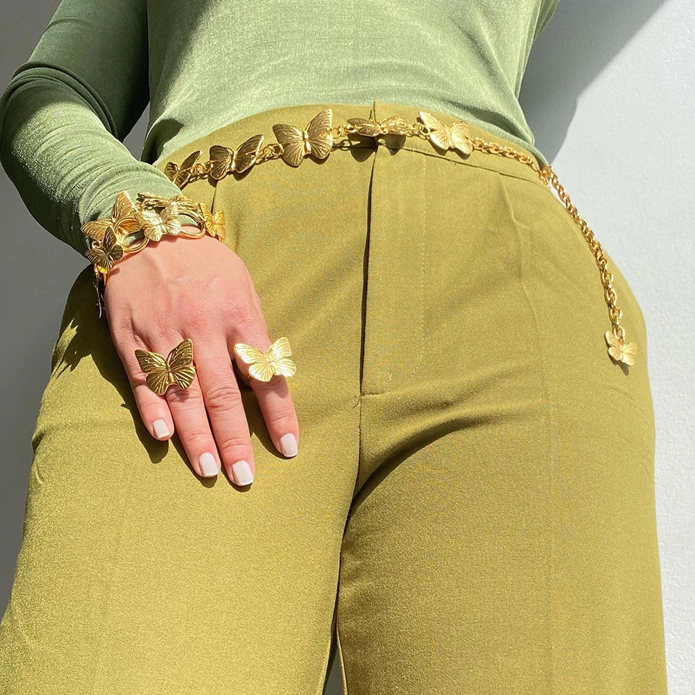 Uworld Stainless Steel Butterfly Insect Individual Stud Earrings 18K Gold Color Waterproof Metal Fashion Charm Jewelry Set Women