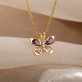 Cute Butterfly Necklace For Women Crystal Purple Butterfly Aesthetic Necklaces Charms Choker Party Stainless Steel Jewelry Gift