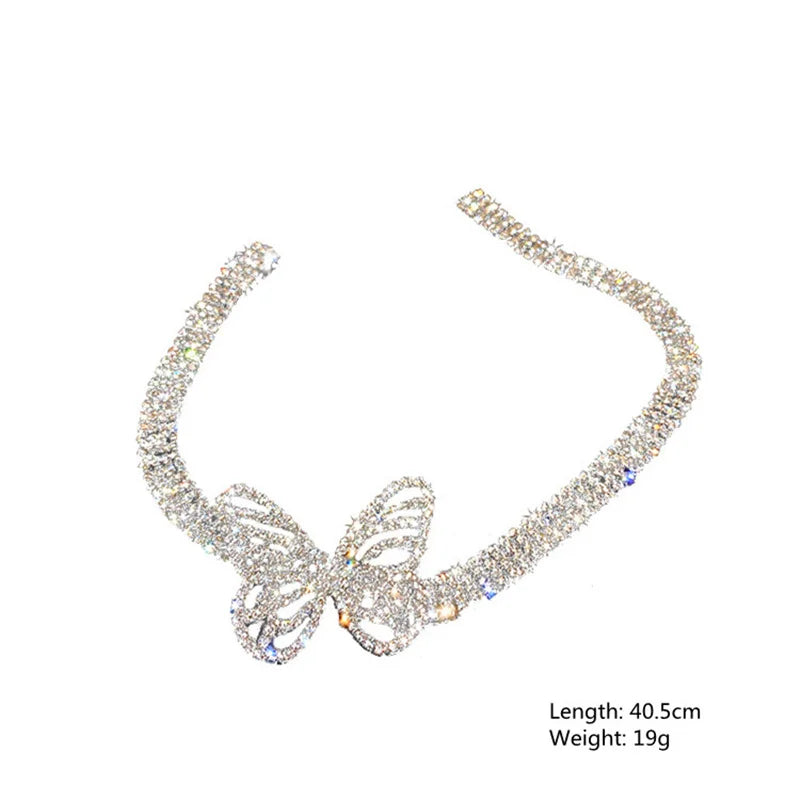 FYUAN Beautiful Butterfly Crystal Choker Necklaces for Women Shine Rhinestone Necklaces Statement Jewelry Accessories