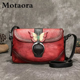 MOTAORA Women Bag Retro Genuine Leather Handbags For Women 2023 New Hand Painted Shoulder Bags Casual Small Messenger Bag Female