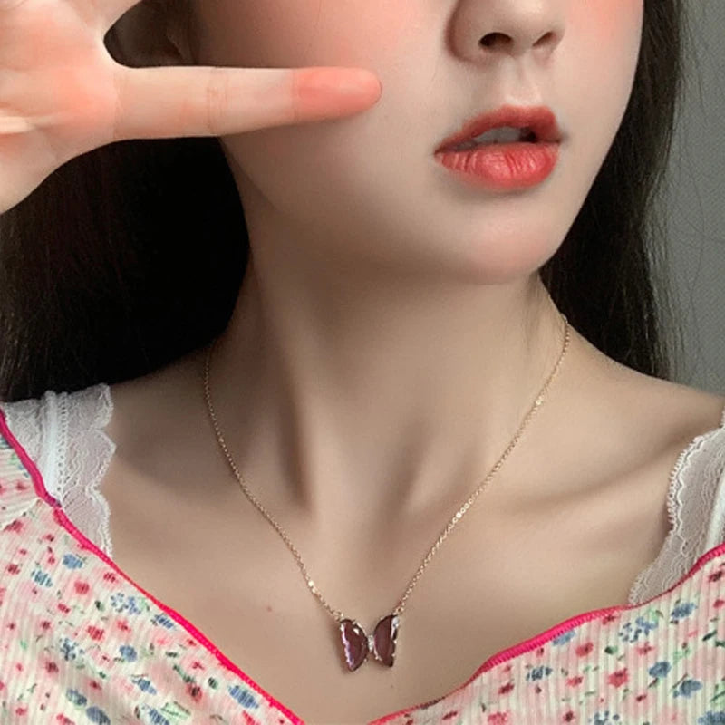 Glass Crystal Colorful Butterfly Necklaces For Women Girls Butterfly Pendant O Chain Necklace Fashion Party Jewelry Gift
