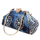 Denim Rhinestones Women Handbag Clutch Bag For Evening Party Chic Butterfly Decoration Ladies Denim Fireworks Shoulder Bag