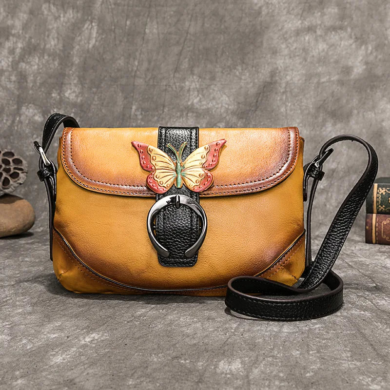 MOTAORA Women Bag Retro Genuine Leather Handbags For Women 2023 New Hand Painted Shoulder Bags Casual Small Messenger Bag Female