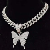 Men Women Hip Hop Iced Out Bling butterfly Pendant Necklace with 13mm Miami Cuban Chain HipHop Necklaces Fashion Charm Jewelry