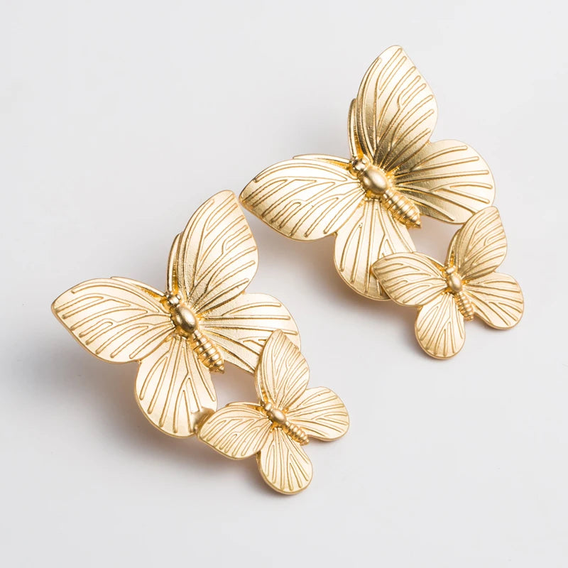 Cool Chunky Gold Color Butterfly Stud Earrings For Women 2023 Statement Earings