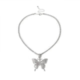 Luxury Statement Butterfly Tennis Chain Necklace Choker for Women Crystal Rhinestone Pendant Necklace Chain Jewelry