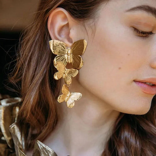Cool Chunky Gold Color Butterfly Stud Earrings For Women 2023 Statement Earings