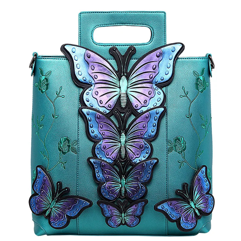 2018 New Women Butterfly Embroidered Tote Bag Painted Animal Shoulder Bags Big Pu Leather Bolsos Floral Party Handbag Luxury