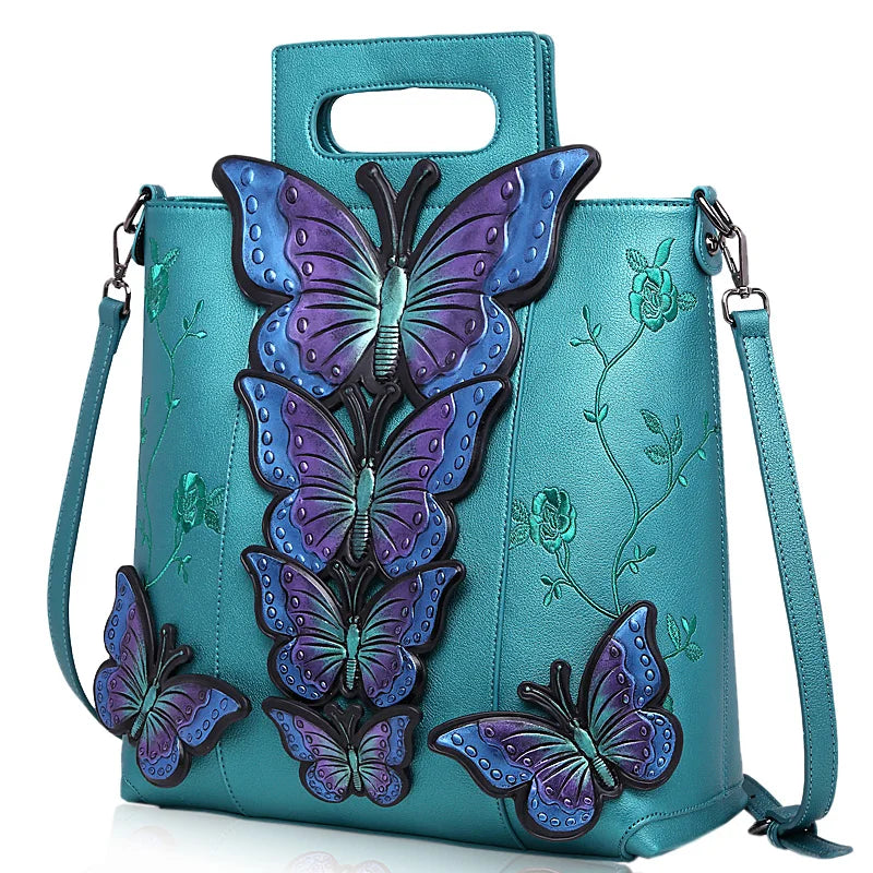 2018 New Women Butterfly Embroidered Tote Bag Painted Animal Shoulder Bags Big Pu Leather Bolsos Floral Party Handbag Luxury