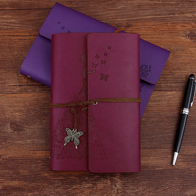 1Pc Skirt Beauty Vintage Leather Leaf Notebook Butterfly Lanyard Calendar Diary Notepad Planer Sketchbook Notebooks Office