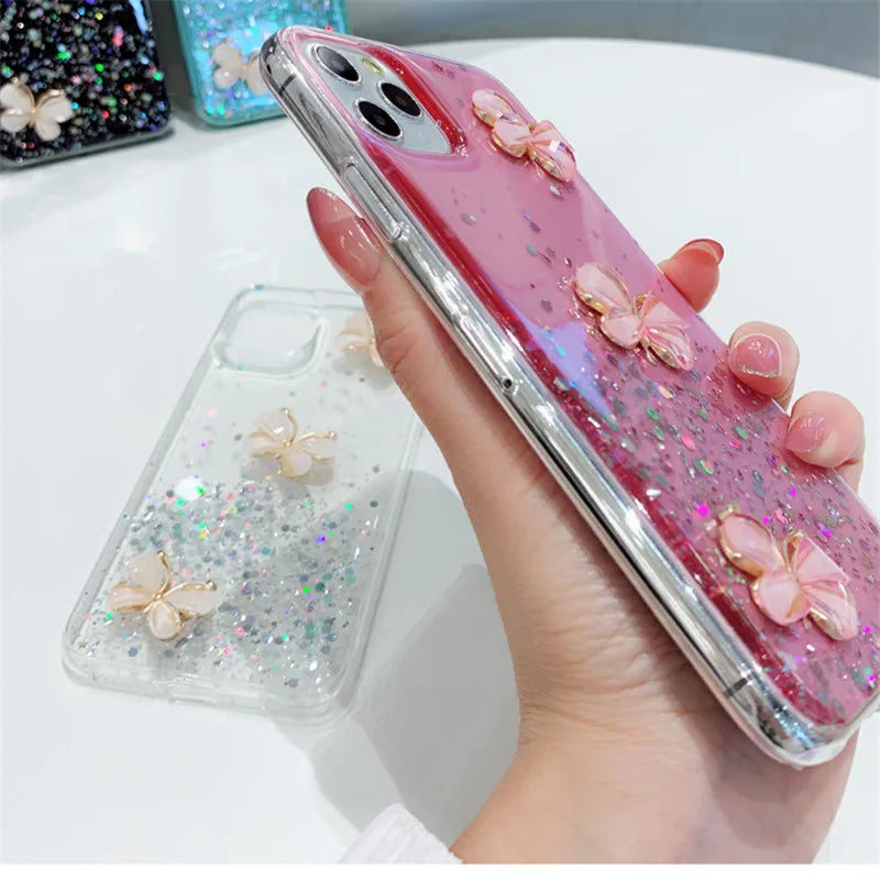 Glitter Bling 3D butterfly Phone Case For Samsung galaxy A22 5G A32 4G A13 5G 4G A53 A73 A33 A23 A224G Back Cover