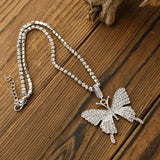 Elegant Statement Butterfly Pendant Necklace Rhinestone Chain for Women Bling Tennis Chain Crystal Choker Necklace Party Jewelry