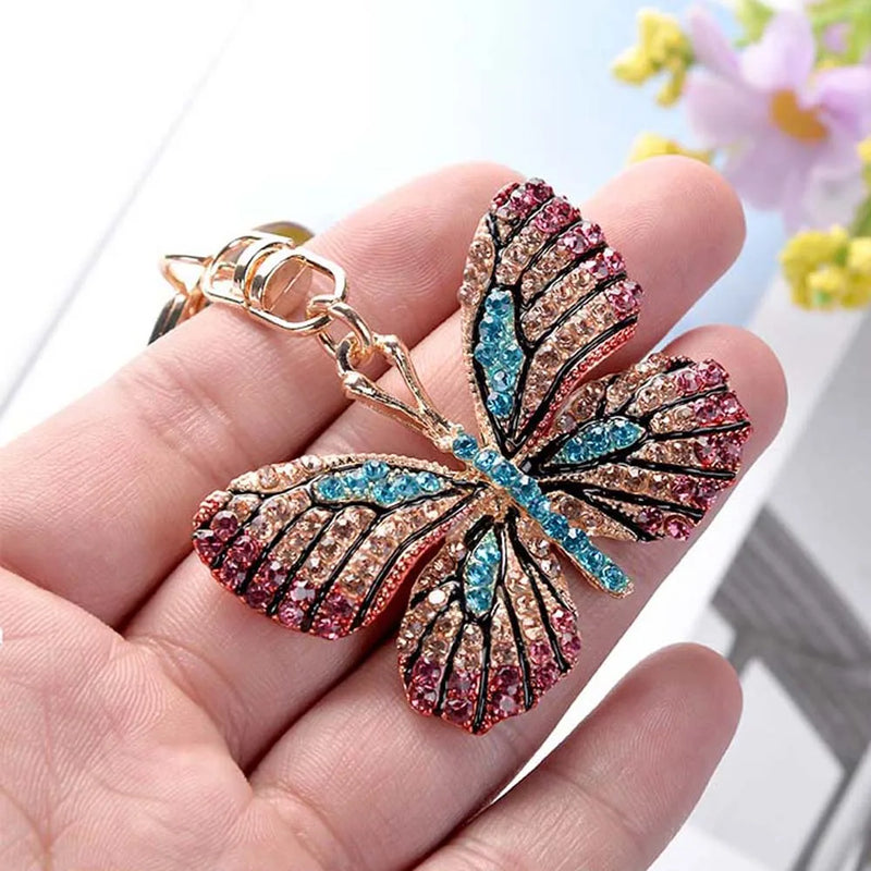 Glittering Crystal Butterfly Keychain Full Rhinestone Alloy Key Chain For Women Girl Car Handbag Bag Charm Pendant Key Ring