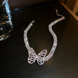 FYUAN Beautiful Butterfly Crystal Choker Necklaces for Women Shine Rhinestone Necklaces Statement Jewelry Accessories
