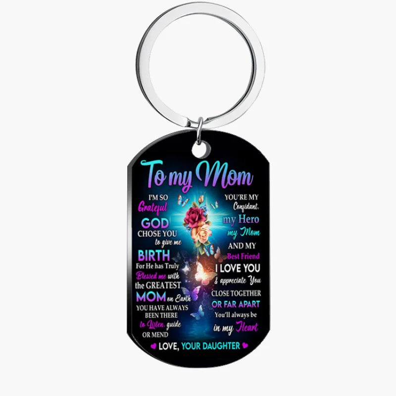 To My Mom Keychain Stainless Steel Color Printing Key Chain for Woman Butterfly Flower Print Gift Accesorios Jewelry Daughter