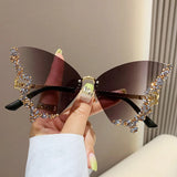 Elbru Luxury Butterfly Glitter Diamond Sunglasses Women Men Color Frameleaa Sun Eyeglasses Ladies Outdoor UV400 Shades Eyewear