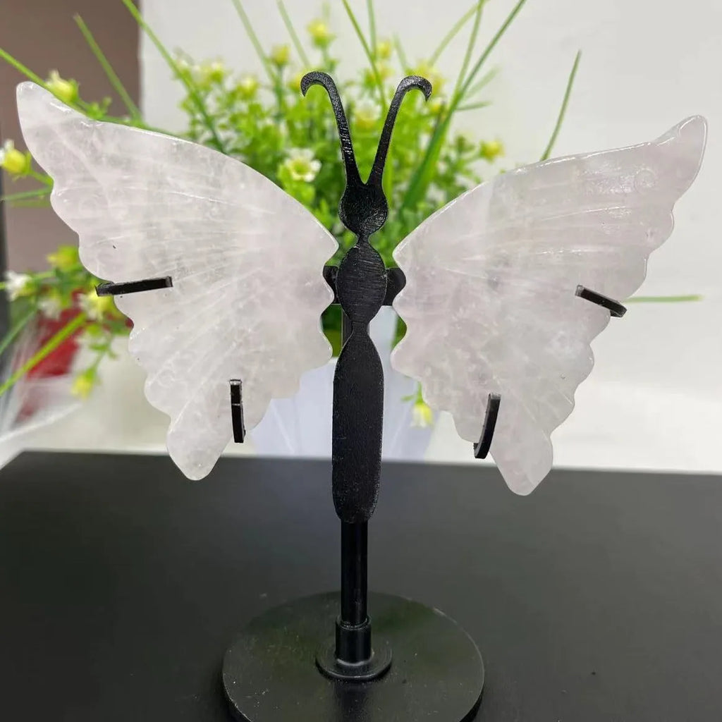 Natural crystal butterfly wings. Rose quartz carved home decor, Fantasy amethyst gemstone, Amazon Healing Reiki Stone