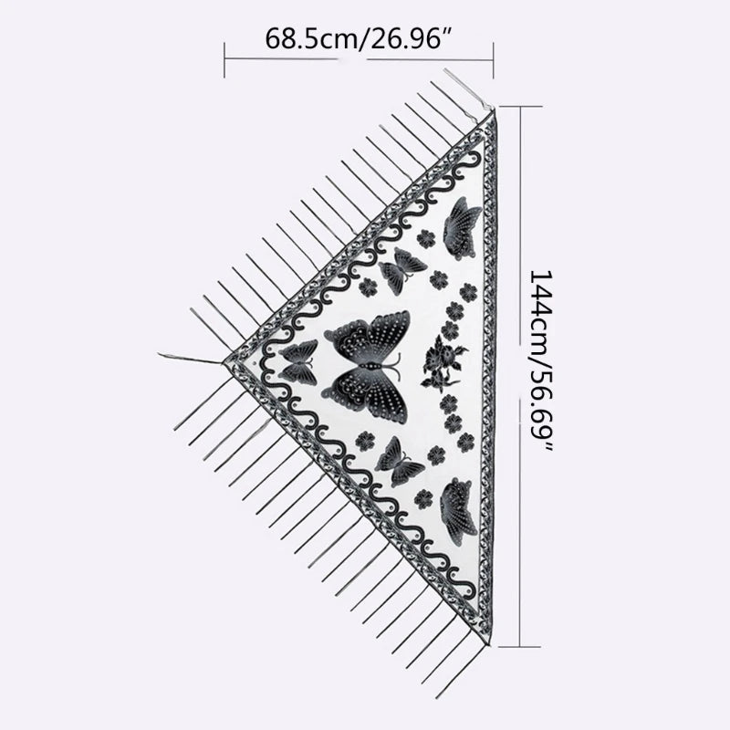 Lace Triangle Scarf Formal Shawls And Wrap For Evening Dresses Butterfly Embroidered Shawl Sheer Shawl With Fringe