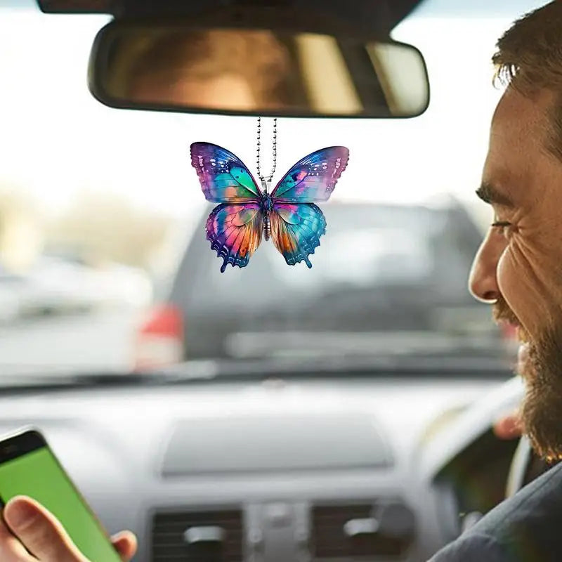 Car Mirror Butterfly Car RearView Mirror Pendant Car Interior Hangings Ornament Colorful Acrylic Butterfly Decoration for Cars