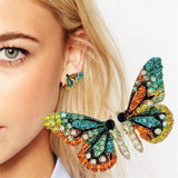 1pair Colorful Crystal Butterfly Stud Earrings Elegant Rhinestone Insect Earring For Women Girls Summer Beach Party Jewelry Gift