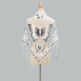 Korean Version Tassel Triangle Beach Decoration Scarf Solid Color Hollow Lace Butterfly Embroidery Net Yarn New Women Shawls D62