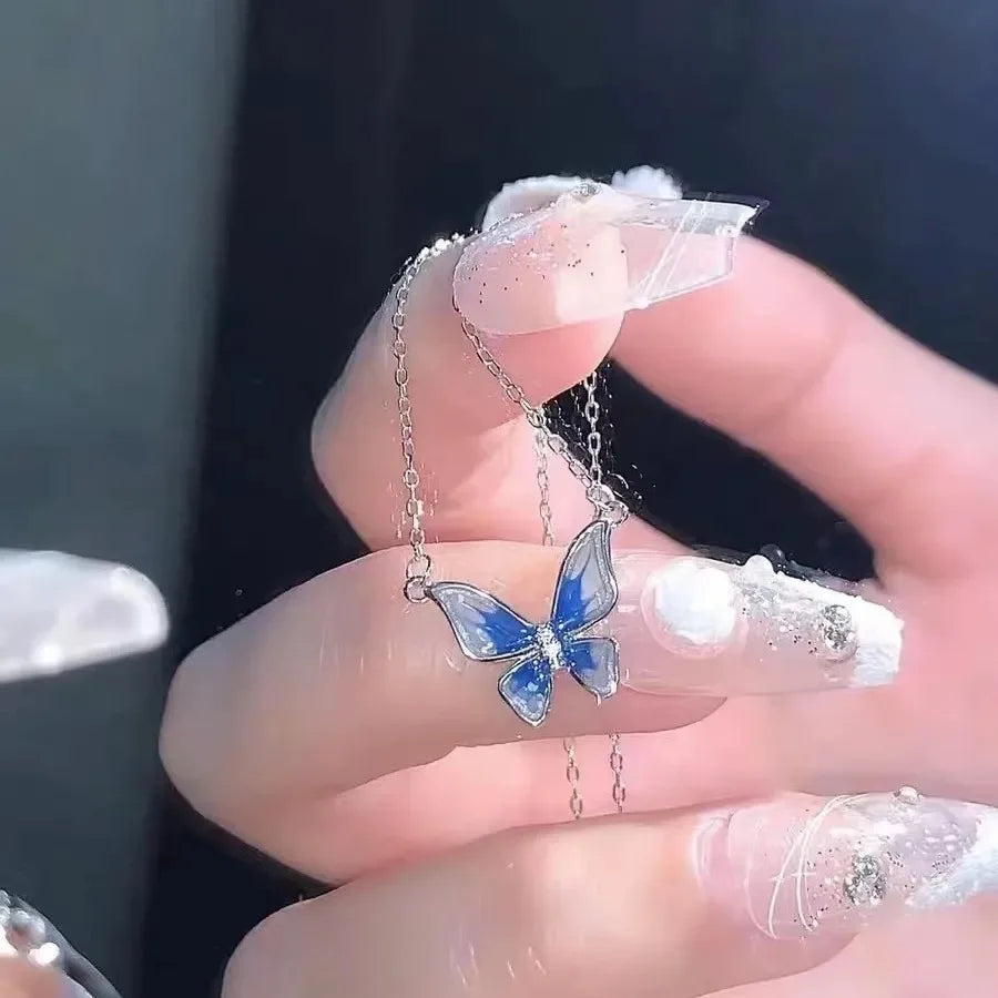 Fashion Trend Unique Design Elegant Exquisite Light Luxury Enamel Butterfly Necklace Female Jewelry Party Premium Gift Wholesale