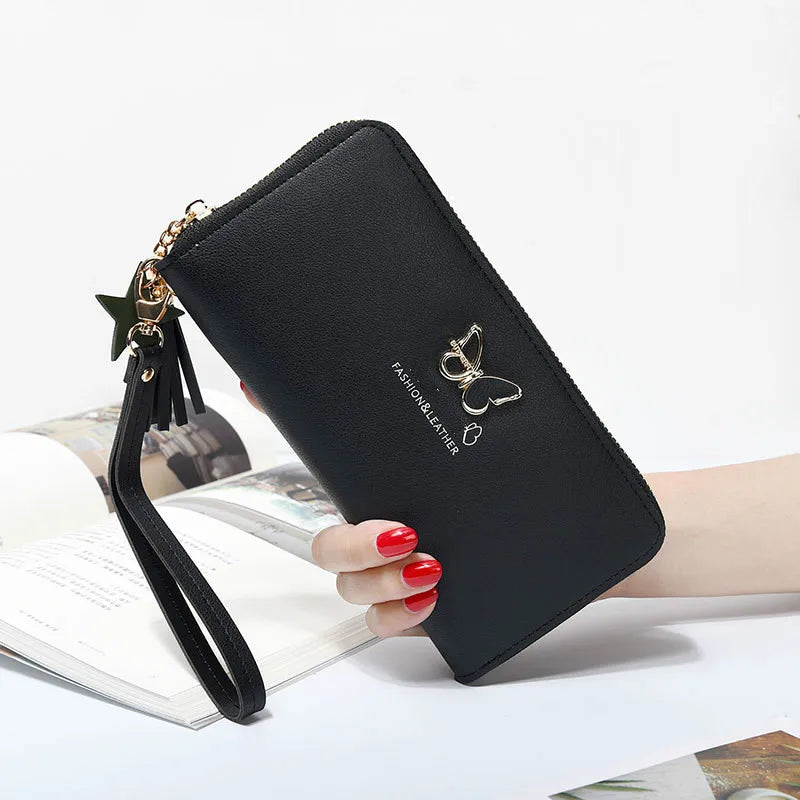 Fashion Butterfly Women Wallet Wrist Handle Phone Case Long Section Money Pocket Pouch Handbag Women's Purse Card Holders 2023