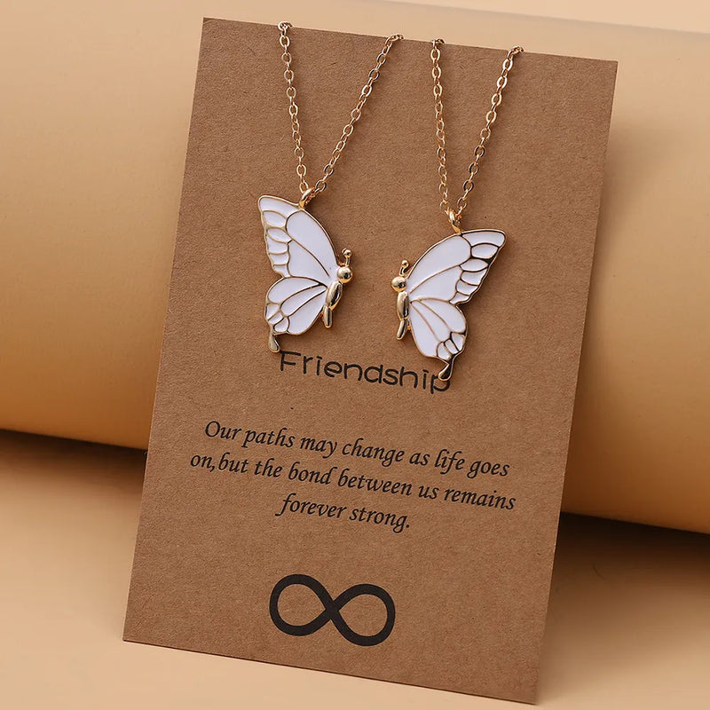 1pair Beauty Butterfly Pendant Necklaces for Women Girl Special Gift for Mother Daughter Fine Chain Chokers for Sister Friend