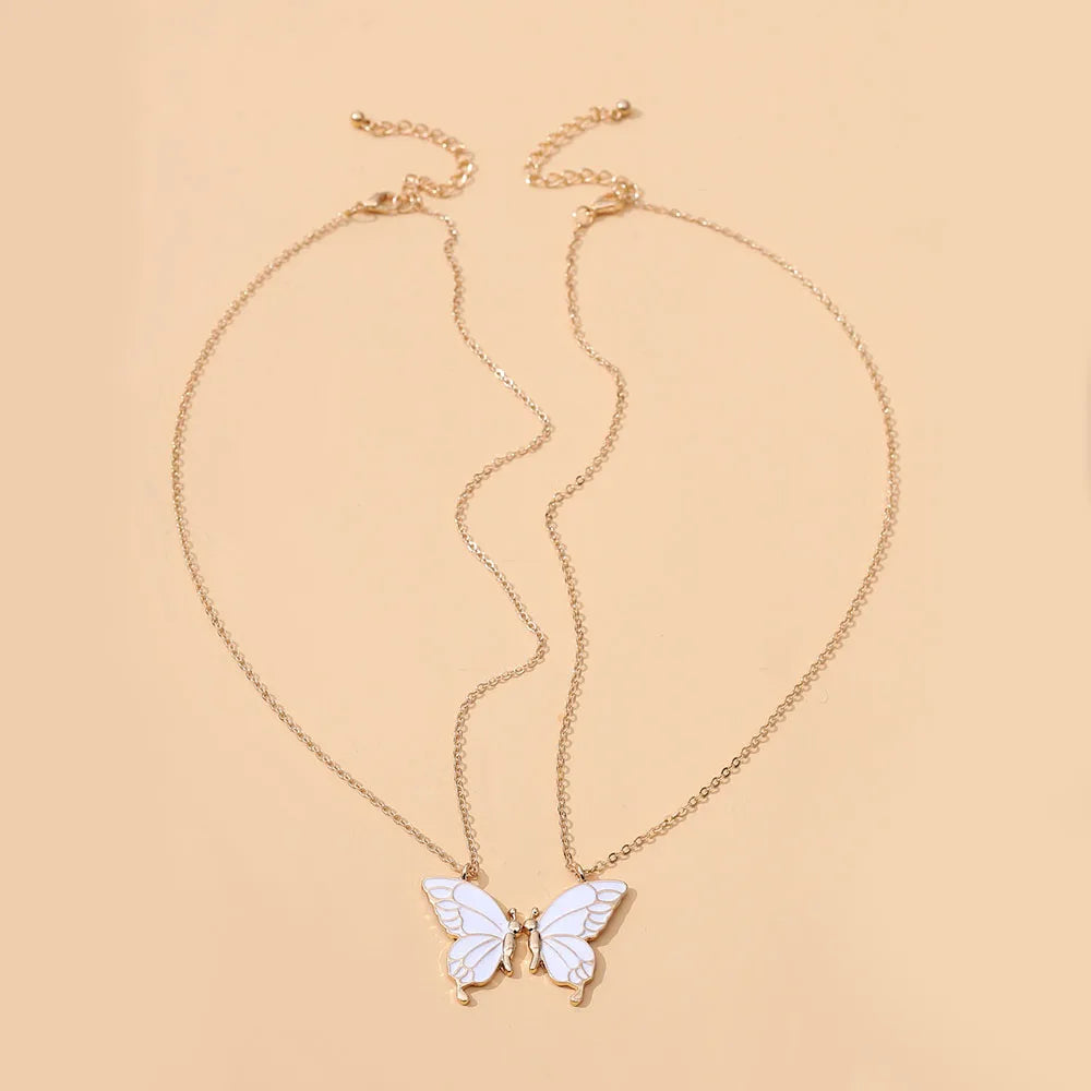 1pair Beauty Butterfly Pendant Necklaces for Women Girl Special Gift for Mother Daughter Fine Chain Chokers for Sister Friend