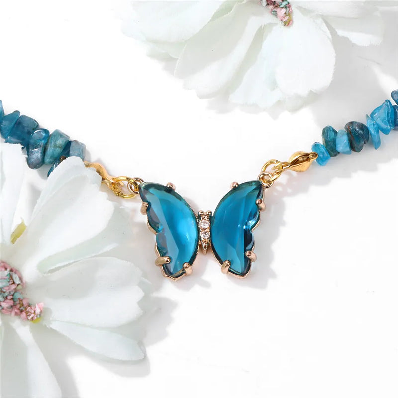 Colorful Butterfly Quartzs Pendant Necklaces Natural Stone Amethysts Neckalce Luxury Female Crystal Neck Pendants Women Rhinest