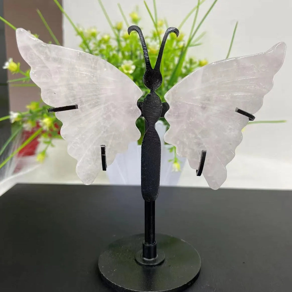 Natural crystal butterfly wings. Rose quartz carved home decor, Fantasy amethyst gemstone, Amazon Healing Reiki Stone