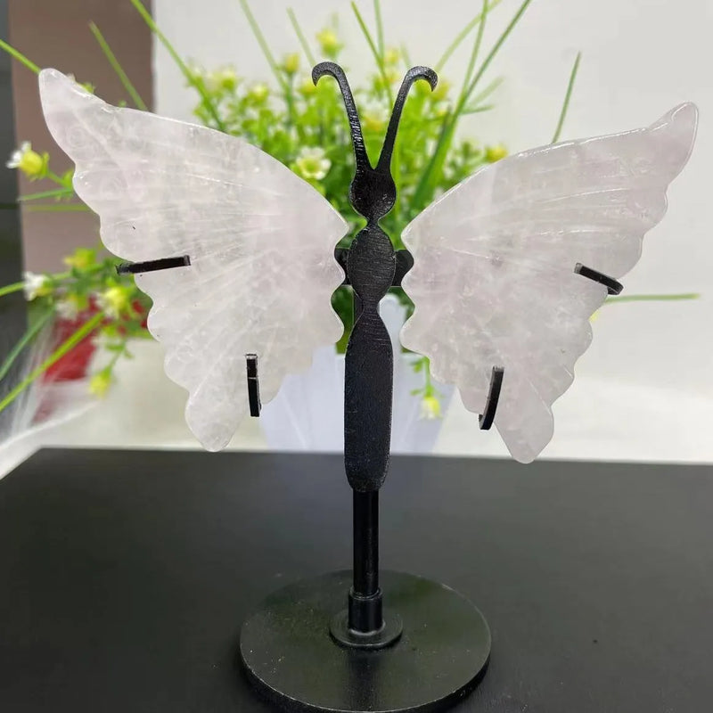 Natural crystal butterfly wings. Rose quartz carved home decor, Fantasy amethyst gemstone, Amazon Healing Reiki Stone