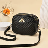 2023 Solid Color PU Leather Women‘s Handbags Fashion Bee Female Square Bags Famous Brand Designer Lady's Shoulder Cross Body Bag