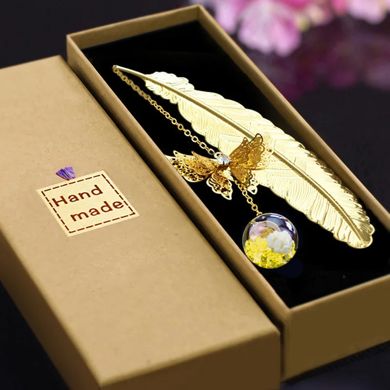 4pcs Pretty Bookmark Stationery Free Shipping 2022 School Teacher Thank You Gifts Chinese Style Brass Feather Book Marks Award