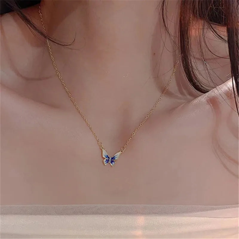 Fashion Trend Unique Design Elegant Exquisite Light Luxury Enamel Butterfly Necklace Female Jewelry Party Premium Gift Wholesale