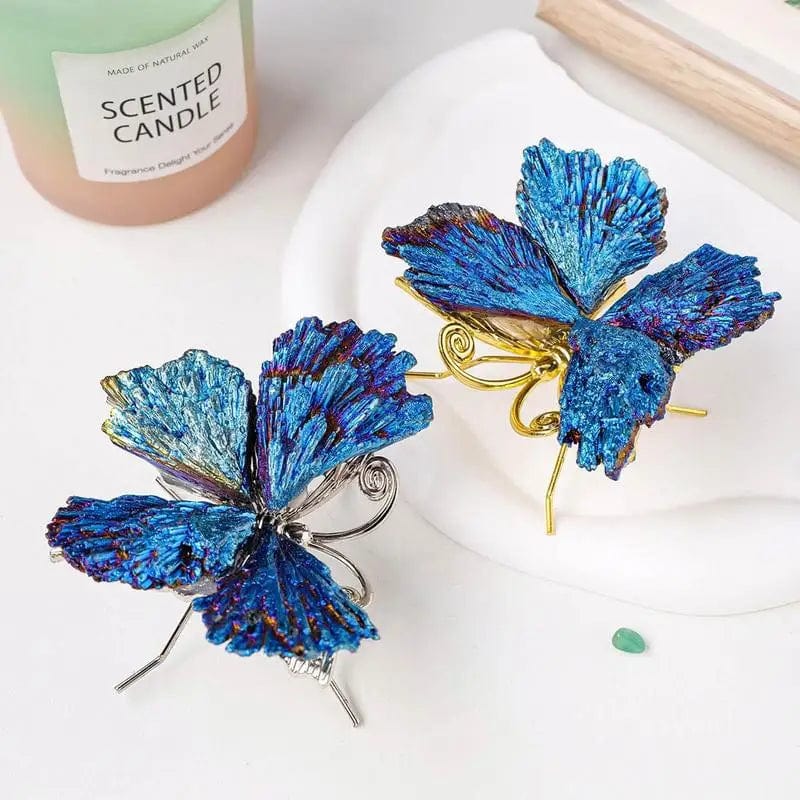 1pc Natural Black Tourmaline Electroplating Butterfly Spar Crafts Ornaments Color Plating Crystal Butterfly Home Decoration