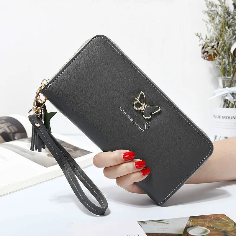 Fashion Butterfly Women Wallet Wrist Handle Phone Case Long Section Money Pocket Pouch Handbag Women's Purse Card Holders 2023