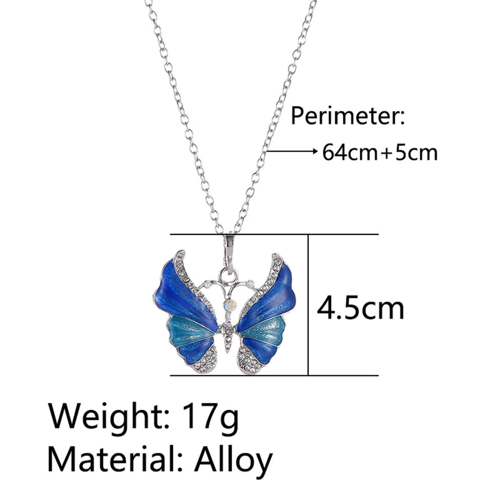 New Fashion Enamel Necklace Big Insect Butterfly Animal Pendant Necklace Silver Color Chains Rhinestone Women Jewelry