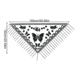 Elegant Butterfly Print Lace Tassel Shawl For Women Triangular Fashion Breathable Scarf Beach Sun Protection Cloak Accessories