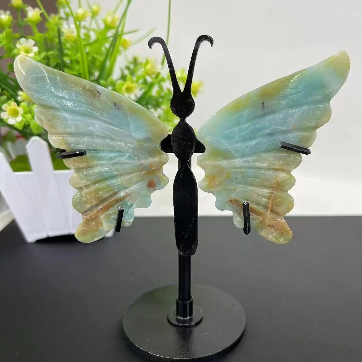 Natural crystal butterfly wings. Rose quartz carved home decor, Fantasy amethyst gemstone, Amazon Healing Reiki Stone