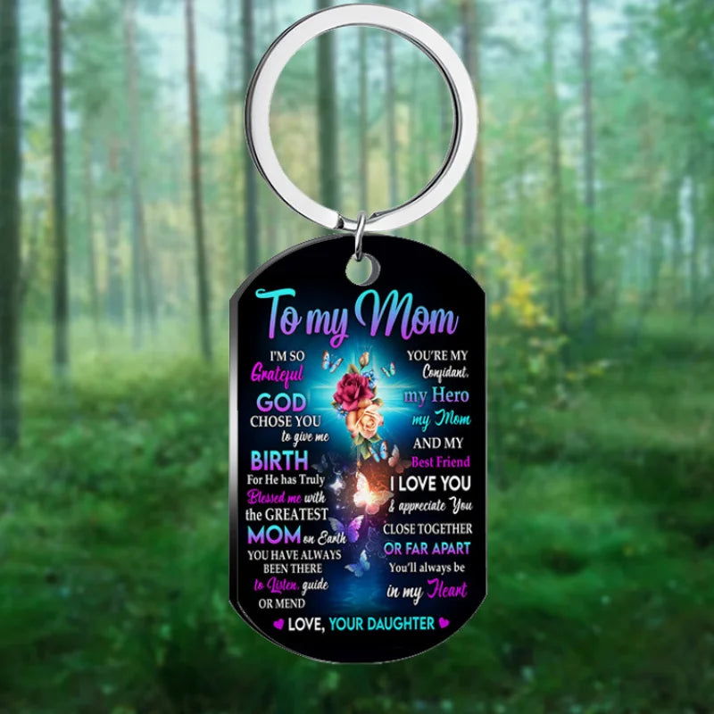 To My Mom Keychain Stainless Steel Color Printing Key Chain for Woman Butterfly Flower Print Gift Accesorios Jewelry Daughter