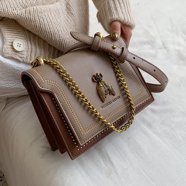 Luxury Brand Women's Handbag 2023 New Retro Bee Female Shoulder Bag Simple High Quality Leather Designer Crossbody Bags