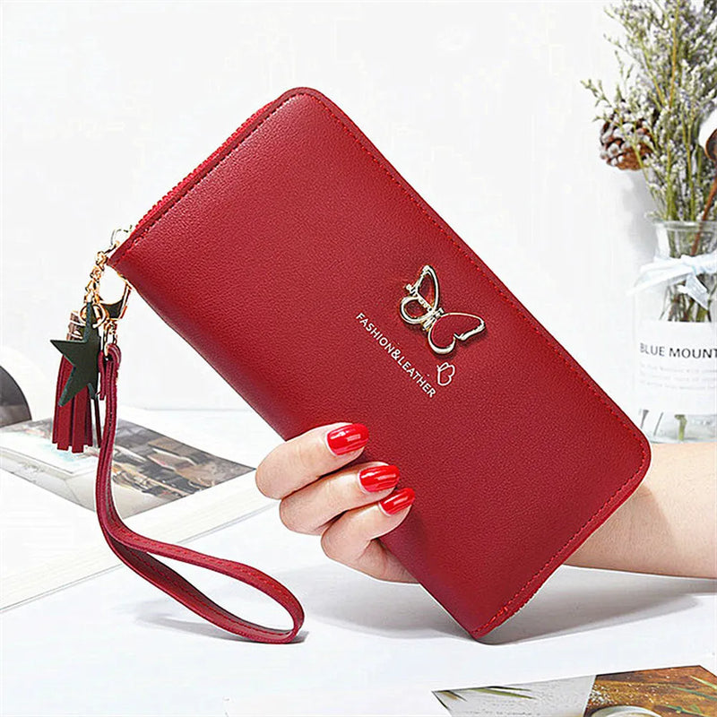 Fashion Butterfly Women Wallet Wrist Handle Phone Case Long Section Money Pocket Pouch Handbag Women's Purse Card Holders 2023