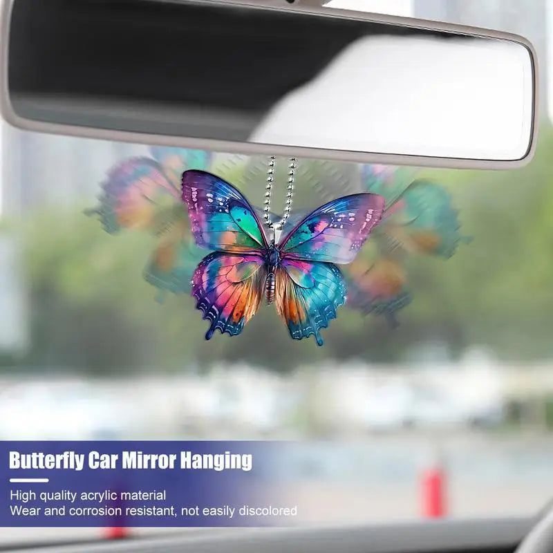 Car Mirror Butterfly Car RearView Mirror Pendant Car Interior Hangings Ornament Colorful Acrylic Butterfly Decoration for Cars