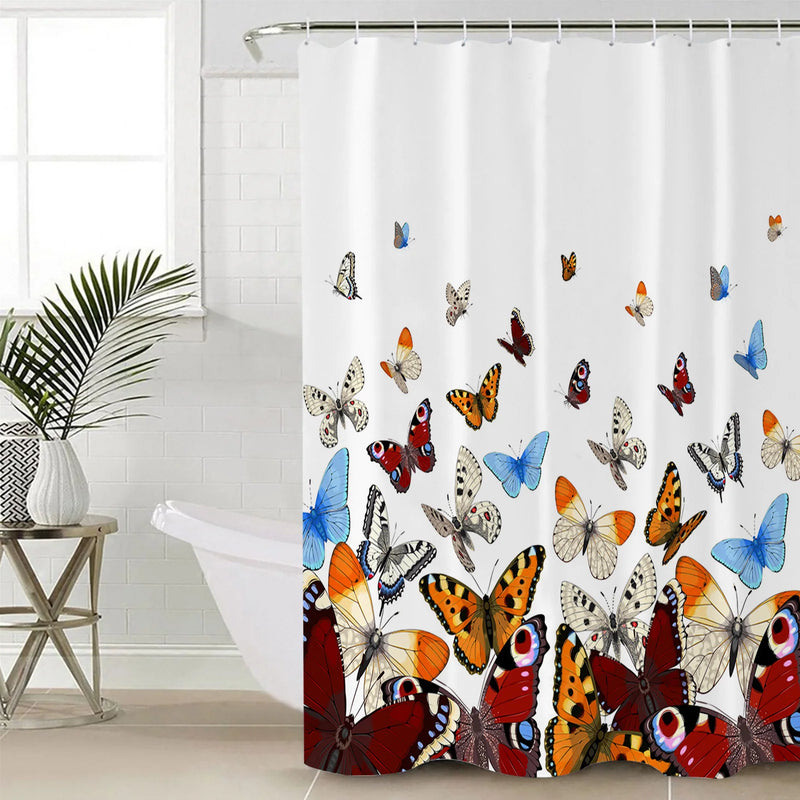 Pastoral Butterfly Gradient Shower Curtain Non-Slip Rugs Toilet Lid Cover and Bath Mat Bathroom Curtains with Hooks