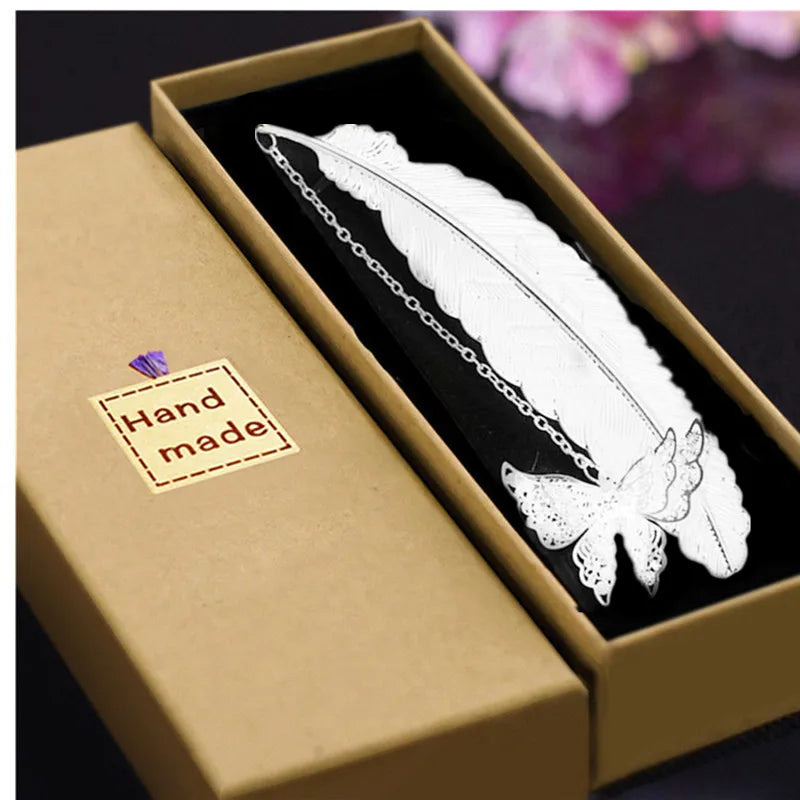 4pcs Pretty Bookmark Stationery Free Shipping 2022 School Teacher Thank You Gifts Chinese Style Brass Feather Book Marks Award