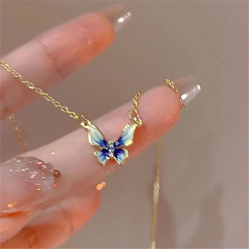 Fashion Trend Unique Design Elegant Exquisite Light Luxury Enamel Butterfly Necklace Female Jewelry Party Premium Gift Wholesale
