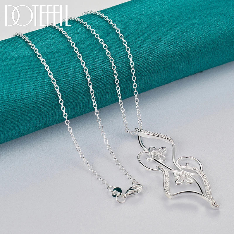 DOTEFFIL 925 Sterling Silver Flower AAA Zircon Pendant Necklace 16-30 Inch Chain For Women Fashion Wedding Party Charm Jewelry