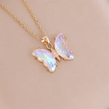 Gradient Color Butterfly Shape Necklace For Women Popular Glass Crystal Butterfly Pendant Clavicle Chain Jewelry