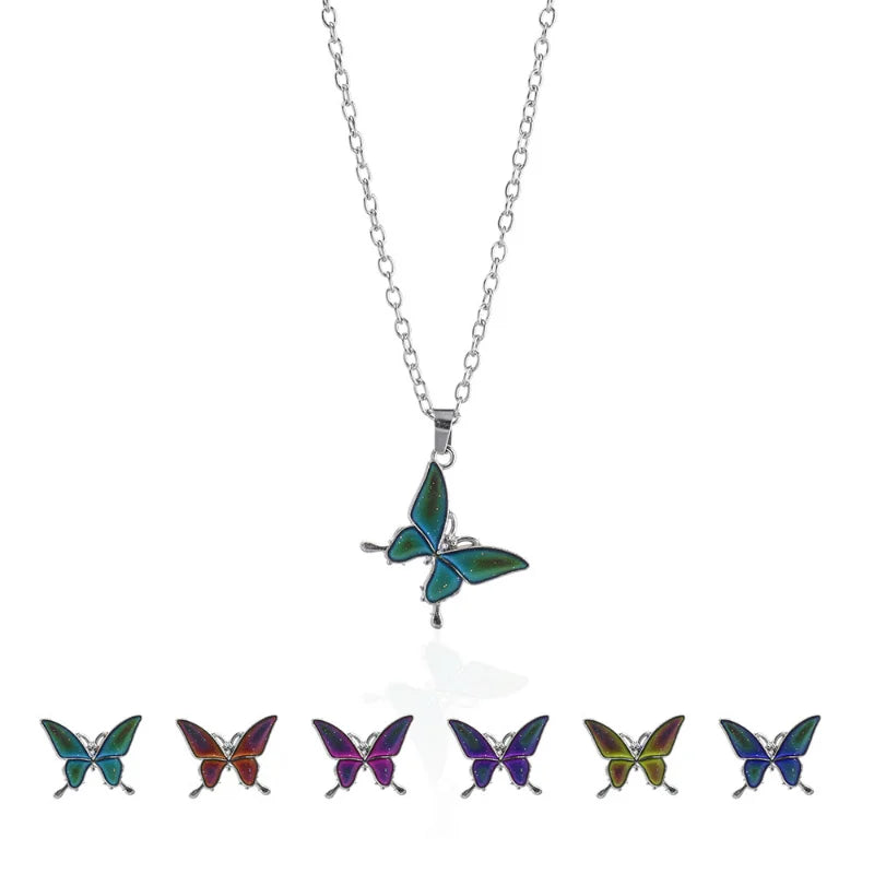 Creative Mood Necklace Change Emotion Feeling Temperature Control Butterfly Pendant Stainless Steel Chain Jewelry for Women